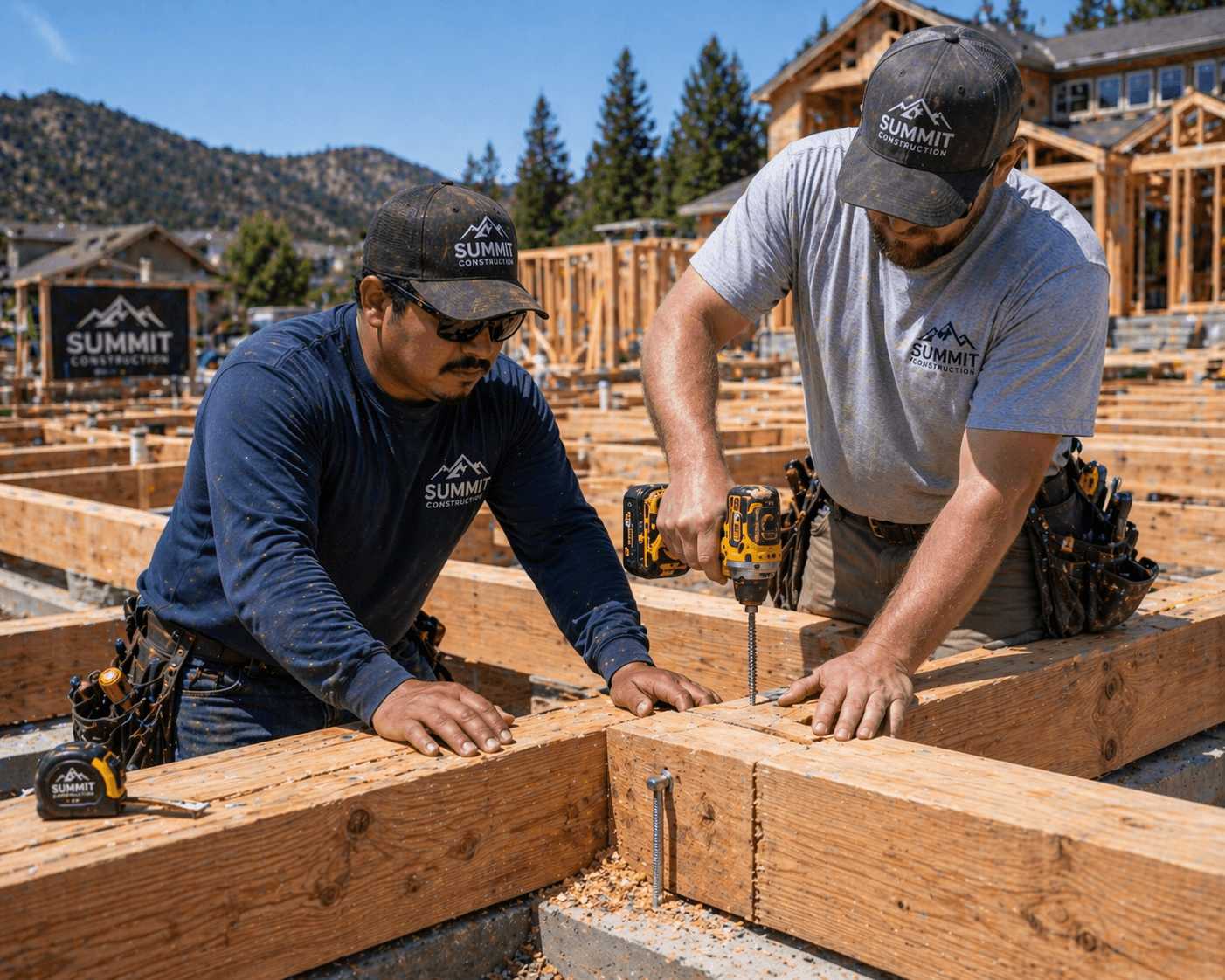 Construction professionals reviewing a residential project