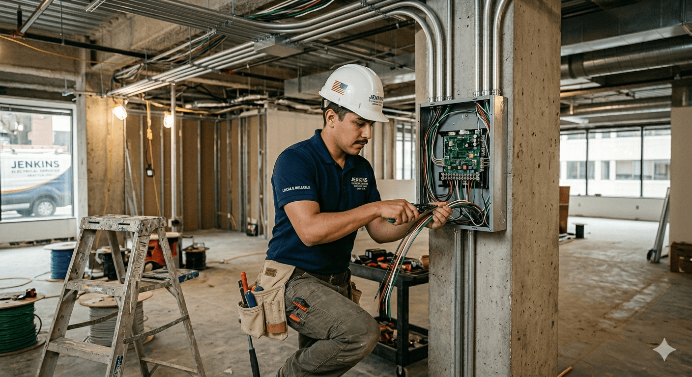Licensed electrician working on an electrical panel
